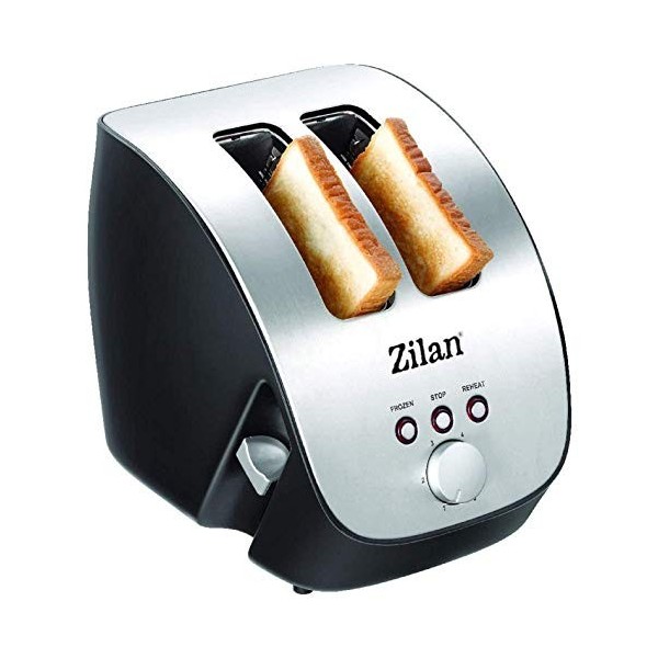 Zilan Grille Pain Inox, grille-pain 1000W - 2 Large Fente Toaster - 6 niveaux de brunissage avec Fonctions de Décongelation, 