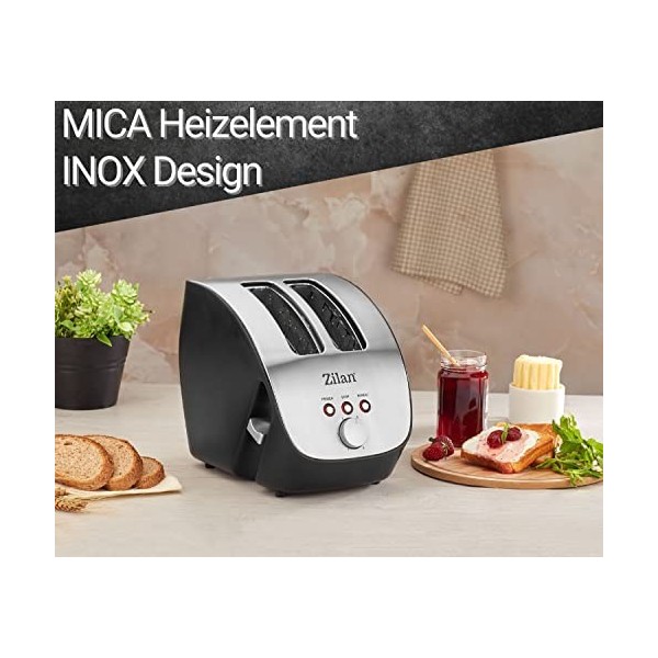 Zilan Grille Pain Inox, grille-pain 1000W - 2 Large Fente Toaster - 6 niveaux de brunissage avec Fonctions de Décongelation, 