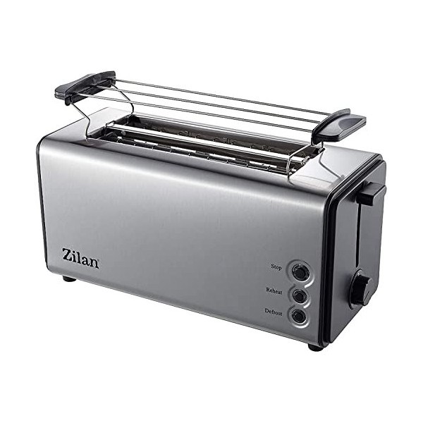 Zilan, Grille-pain à fente longue, 4 tranches de Toastautomatique, XXL, 5 niveaux de rôtissage, accessoire de pain, fonction 