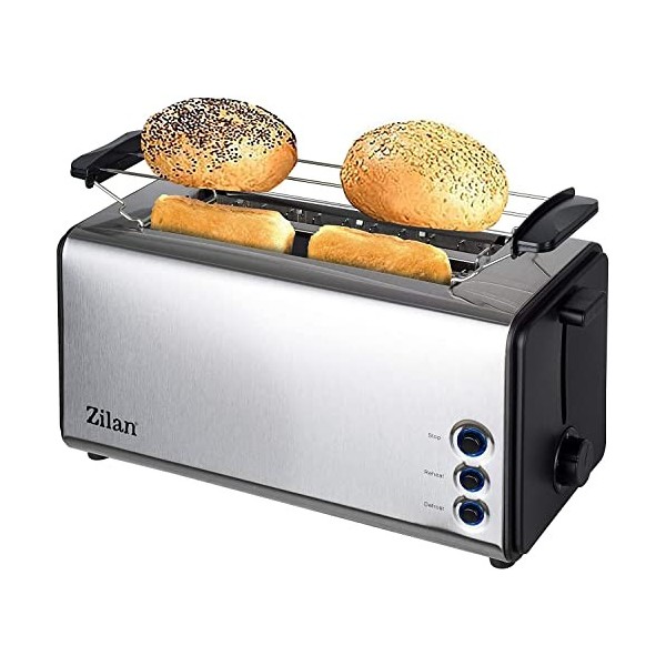 Zilan, Grille-pain à fente longue, 4 tranches de Toastautomatique, XXL, 5 niveaux de rôtissage, accessoire de pain, fonction 