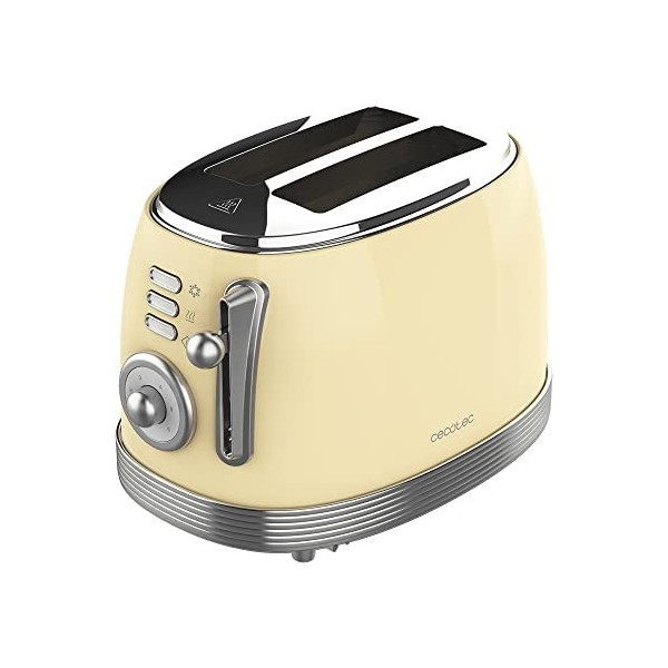 Cecotec Toast & Taste 800 Vintage Light Yellow. 850 W, double fente courte extra large de 3,8 cm, 2 toasts, finitions en acie