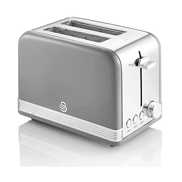 Swan Retro ST19010YELNEU Grille-pain Large Fente 2 Tranches, Design Vintage, 3 Fonctions : Dégivrage, Réchauffement, Annulati