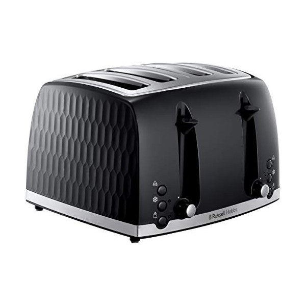 Russell Hobbs Grille-pain nid dabeille 4 tranches fentes indépendantes et extra larges avec levage élevé, 6 niveaux de brun