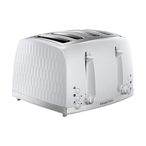 Russell Hobbs Grille-pain nid dabeille 4 tranches fentes indépendantes et extra larges avec levage élevé, 6 niveaux de brun