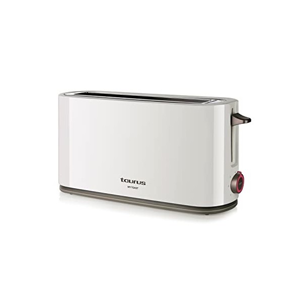 Taurus Mytoast Duplo - Grille-pain 1450W, 2 fentes Extra larges, 3 fonctions, 7 niveaux de brunissage, Ramasse-miettes, Blanc