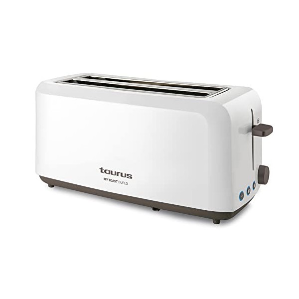 Taurus Mytoast Duplo - Grille-pain 1450W, 2 fentes Extra larges, 3 fonctions, 7 niveaux de brunissage, Ramasse-miettes, Blanc