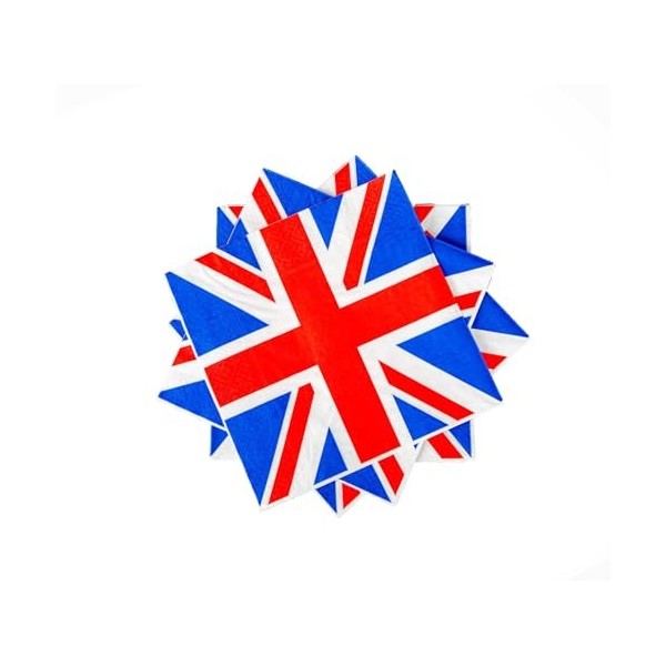 Lot de 25 serviettes de table Motif Union Jack Grande-Bretagne 33 x 33 cm