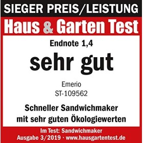 Emerio XXL Haus & Garten Test 03/2019 Appareil à croque-monsieur, pour toutes les tailles de sandwichs, sans BPA, grande form