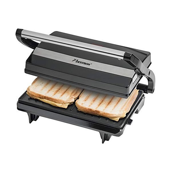Bestron Machine a panini avec bac de récupération, Appareil panini avec poignée Cool-Touch, Paninimaker avec revêtement antia