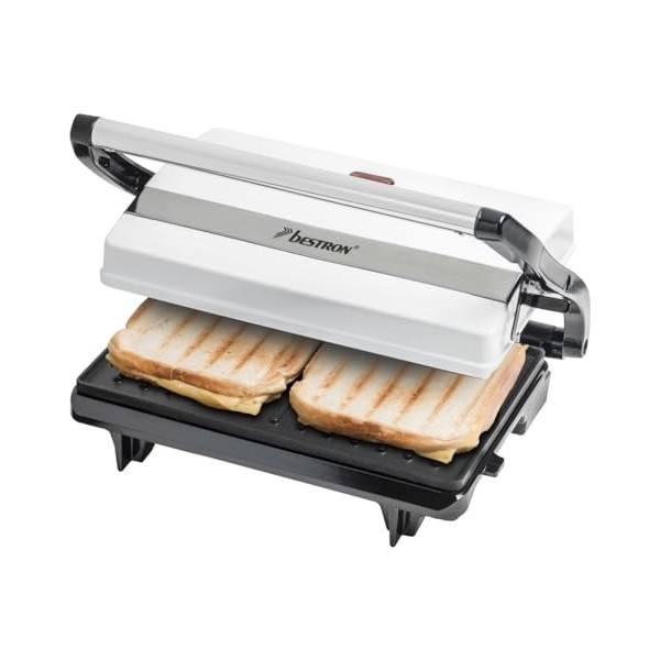 Bestron Machine a panini avec bac de récupération, Appareil panini avec poignée Cool-Touch, Paninimaker avec revêtement antia