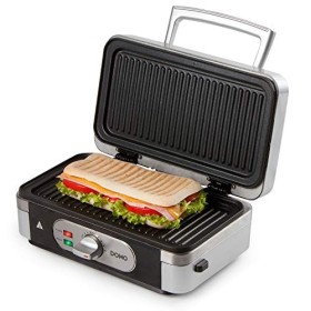Domo DO 9136 C Grill Croque/Gaufre, Schwarz, Silber