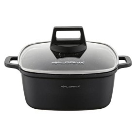 FLORINA Oală din aluminiu 2,6 l | DxLxA: 20x20x8 cm | Oală de gătit cu capac de sticlă - acoperire antiaderență | Cratiță c
