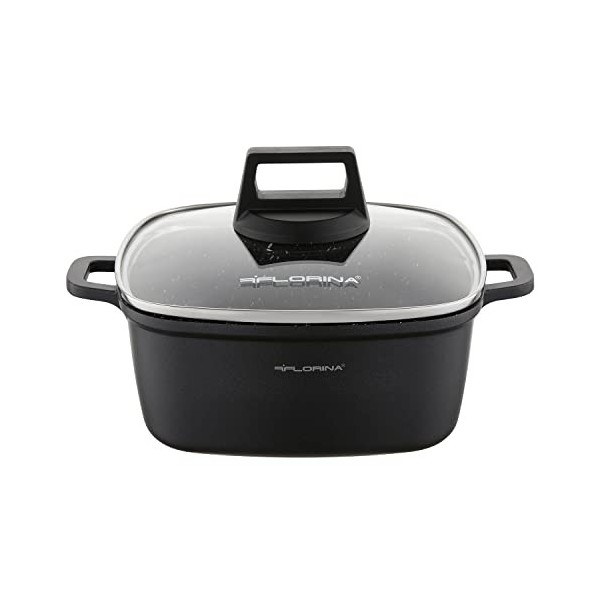 FLORINA Oală din aluminiu 2,6 l | DxLxA: 20x20x8 cm | Oală de gătit cu capac de sticlă - acoperire antiaderență | Cratiță c