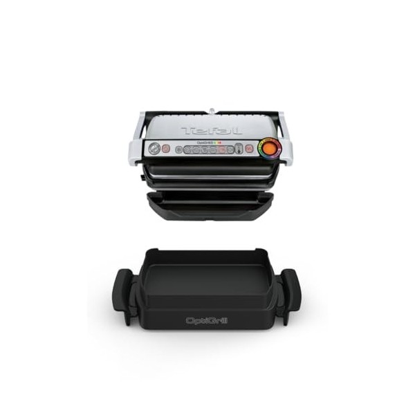 Tefal OptiGrill & Bake GC714D10 Barbecue de contact avec plateau de cuisson, 6 programmes, affichage du niveau de cuisson, pl