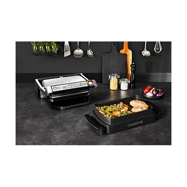 Tefal OptiGrill & Bake GC714D10 Barbecue de contact avec plateau de cuisson, 6 programmes, affichage du niveau de cuisson, pl