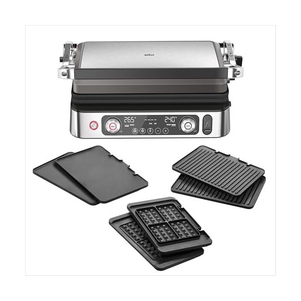 Braun MultiGrill 9 CG 9167, gril de contact avec plaques grillades, plates et gaufrées et sonde de température, positions de 