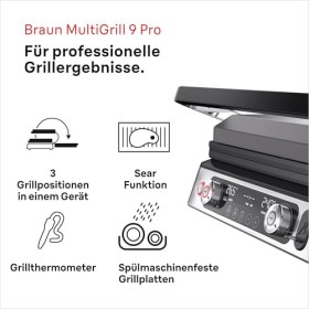 Braun MultiGrill 9 CG 9167, gril de contact avec plaques grillades, plates et gaufrées et sonde de température, positions de 