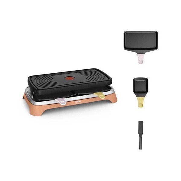 Tefal Appareil à raclette et grill, Revêtement antiadhésif, Fonction Thermo-Spot, 10 coupelles, Gourmet 10 Inox&Design RE4588
