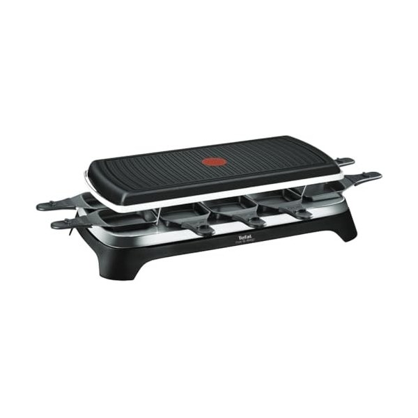 Tefal Appareil à raclette et grill, Revêtement antiadhésif, Fonction Thermo-Spot, 10 coupelles, Gourmet 10 Inox&Design RE4588
