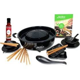 TomYang Hot Pot Professional - avec Livre de Cuisine, Set de Vaisselle de 10 pièces et Sauce Barbecue thaïe. Revêtement antia