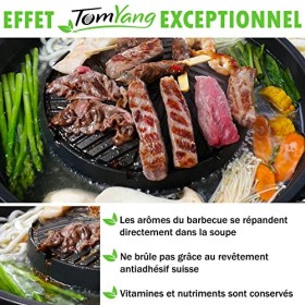 TomYang Hot Pot Professional - avec Livre de Cuisine, Set de Vaisselle de 10 pièces et Sauce Barbecue thaïe. Revêtement antia