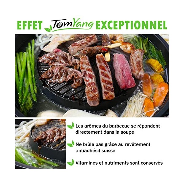 TomYang Hot Pot Professional - avec Livre de Cuisine, Set de Vaisselle de 10 pièces et Sauce Barbecue thaïe. Revêtement antia