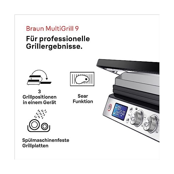 Braun MultiGrill 9 CG 9043, Appareil Panini Électrique avec Plaques de Grillage et de Cuisson, 2 Thermostats Indépendants, 3 