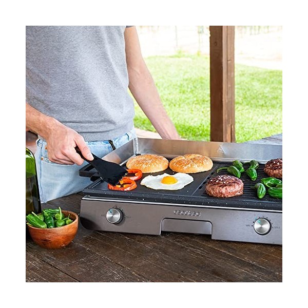 Cecotec PerfectRoast 3000 Barbecue électrique en inox 3 000 W, surface de cuisson mixte, revêtement anti-adhésif Rockstone, t