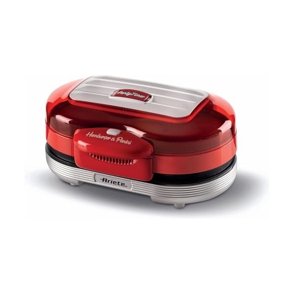 Ariete Machine à Hamburger Party Time 205, Gril Électrique avec Deux Plaques Antiadhésives, 2 Compartiments de Chauffage, Fac