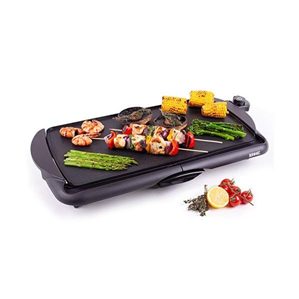 Duronic GP20 Plancha électrique antiadhésive XL 6 à 8 personnes 2000W 52 x 27 cm avec thermostat et bac à jus amovible | Cuis