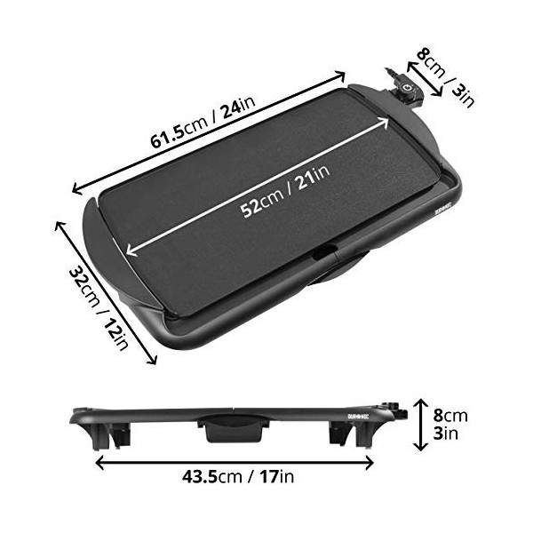 Duronic GP20 Plancha électrique antiadhésive XL 6 à 8 personnes 2000W 52 x 27 cm avec thermostat et bac à jus amovible | Cuis