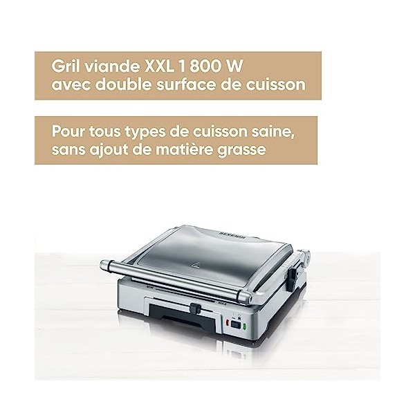 SEVERIN Gril viande à ouverture totale, Gril électrique multifonction pour légumes, steaks et paninis, Gril viande avec doubl