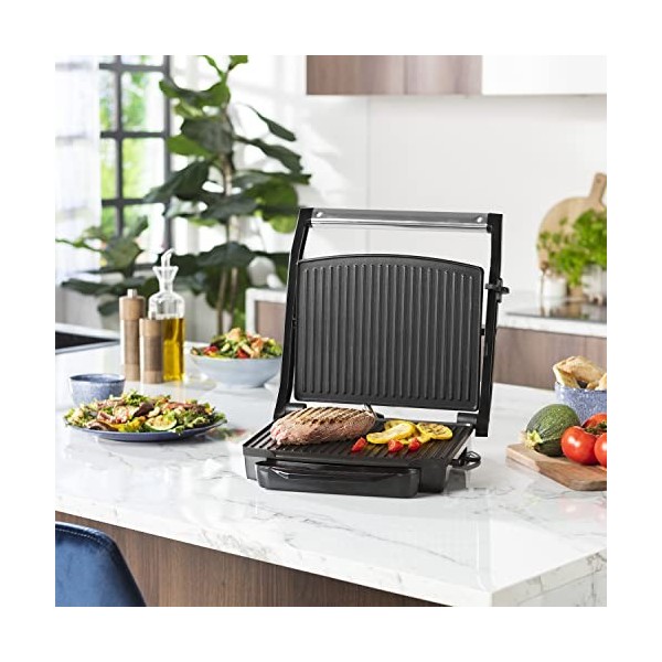 Princess Grille-viande 112415 - Pour viande, sandwhiches chauds, poisson et légumes - 2 000 W, Noir/Argent, Surface cuisson 3