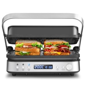 AMZCHEF Appareil 4 en 1 Grill, Plancha, Grill Panini, Gaufrier - 2000W Machine a Panini Température et Temps Rréglables - 4