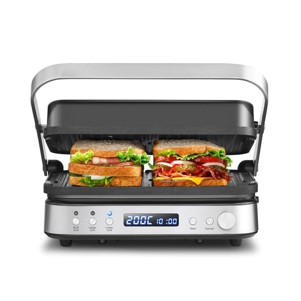 AMZCHEF Appareil 4 en 1 Grill, Plancha, Grill Panini, Gaufrier - 2000W Machine a Panini Température et Temps Rréglables - 4