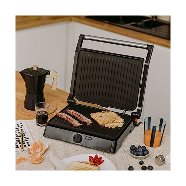 Mellerware - Gril électrique portable Hotty ! | 2200W | Anti-adhérent | 3 en 1 Cuisinière, Assiette, Barbecue | Régulateur 