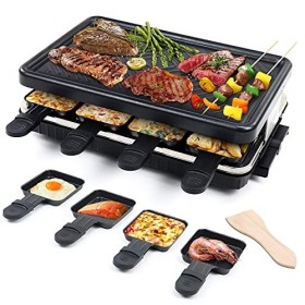 Appareil à Raclette per 8 Persone Grill Électrique de Table Plaque de Cuisson Portatile Grillles Barbecue Machine con 8 Mini 