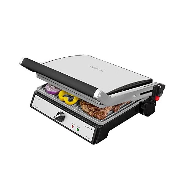Cecotec Grill électrique Rock’nGrill 2400 UltraRapid 2400W, revêtement en pierre RockStone, plaque supérieure à ouverture et 