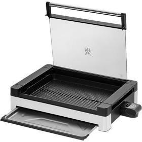 WMF Lono Barbecue électrique de table, en acier inoxydable mat, avec couvercle en verre, 2200 W, plaque de cuisson revêtue