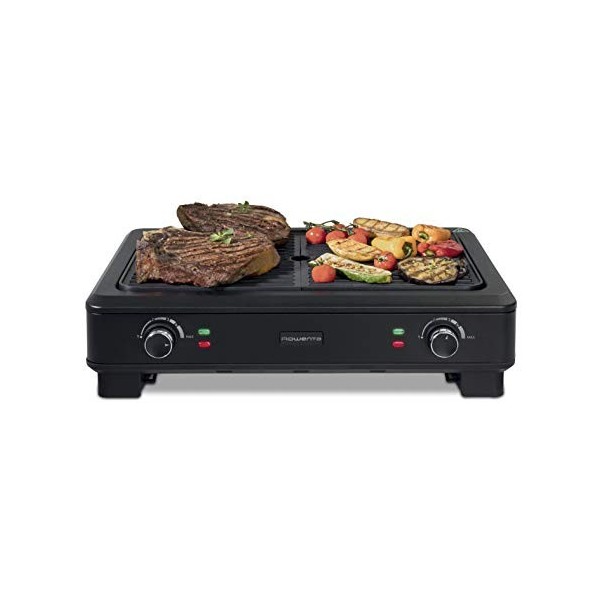 Rowenta KG900812, Grill, 70% de fumée en moins, moins dodeurs, 2 zones de cuisson indépendantes, 2000 W, Noir