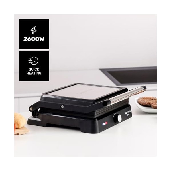 Taurus - Grill Bistro 2600W | 2-en-1: Grill et Plancha | Plaques 29x23 cm | Ouverture 180° | Revêtement Antiadhésif sans PFOA