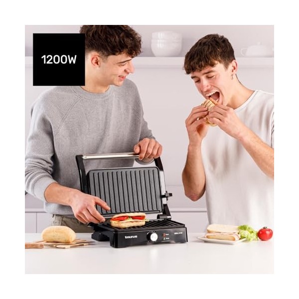 Taurus - Gril Électrique Grill&Co GR1500X | 1500W | Plaques Antiadhésives 27,5 x 17,3 cm | Couvercle Flottant 180º | Thermost