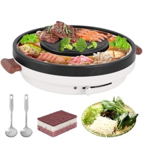 BAOSHISHAN Hot Pot Grill 2-IN-1 Gril électrique pour marmites et barbecue 34CM Cuiseur de marmites, antiadhésif et sans fumée