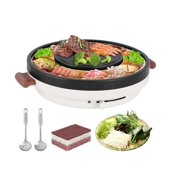 BAOSHISHAN Hot Pot Grill 2-IN-1 Gril électrique pour marmites et barbecue 34CM Cuiseur de marmites, antiadhésif et sans fumée