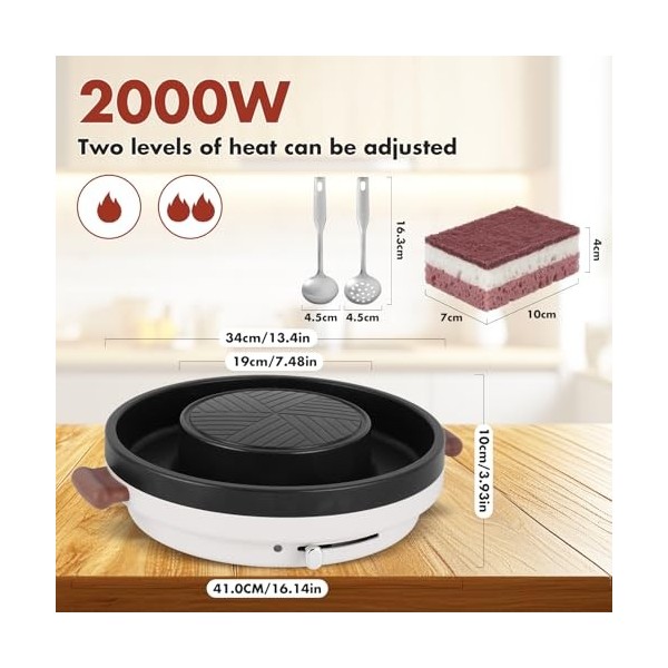 BAOSHISHAN Hot Pot Grill 2-IN-1 Gril électrique pour marmites et barbecue 34CM Cuiseur de marmites, antiadhésif et sans fumée