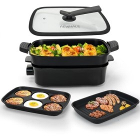 AEWHALE Grille Électrique Multifonction 3 en 1, 1500W Gril Plat Électrique et Poêle Profonde, Anti-adhésif Revêtement Multifo