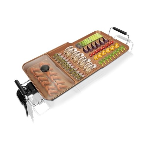 AEWHALE Plancha Électrique 3 en 1, Plaque de Cuisson Température Réglable pour Viandes, Poissons & Légumes, Anti-adhésif, Fac