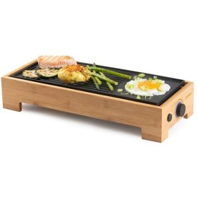 DOMO DO9270G Plancha Grill Bamboo Style ‘Just Us’ - 1000 W, Marron/Noir