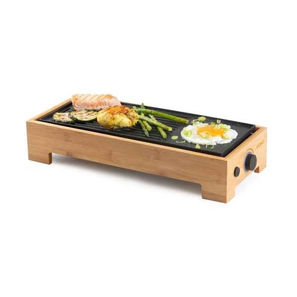 DOMO DO9270G Plancha Grill Bamboo Style ‘Just Us’ - 1000 W, Marron/Noir