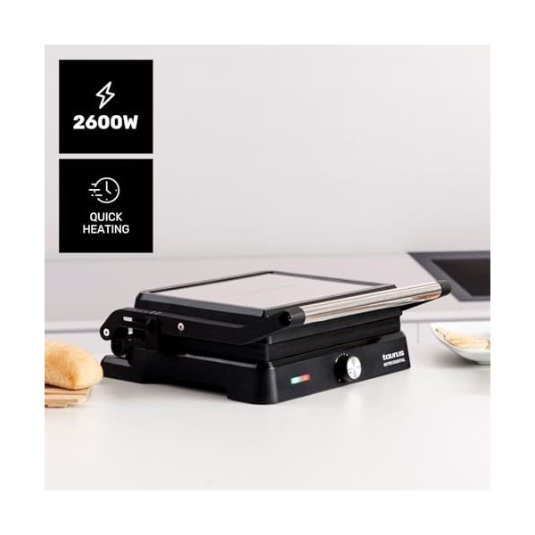 Taurus - Grill Essential 2600W | 2-en-1: Grill et Plancha | Plaques Stair System 29x23 cm | Antiadhésif sans PFOA | Bac à Gra